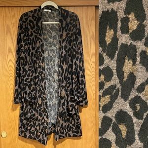 Cherish Long Cardigan Sweater, Purple w/Animal Print, Sz L